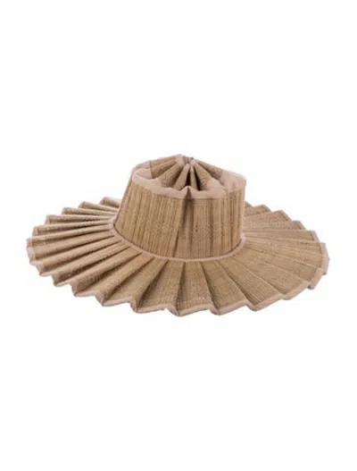 Pre-owned Lorna Murray Straw Pleated Wide Brim Sun Hat In Neutrals
