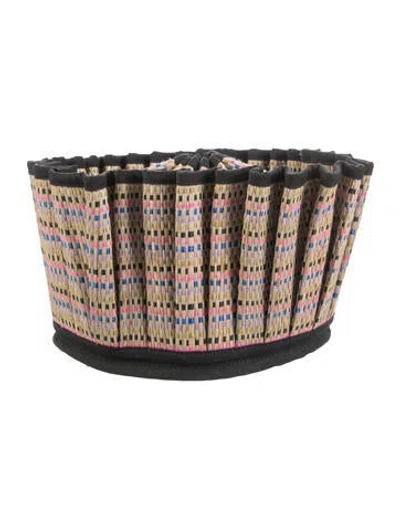 Pre-owned Lorna Murray Tan Patterned Print Straw Capri Midi Hat In Neutrals