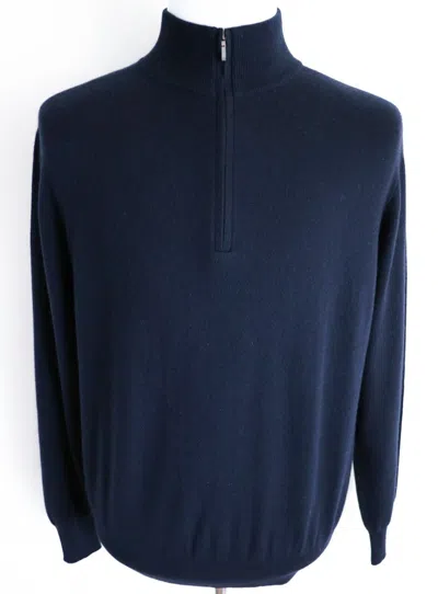 Pre-owned Loro Piana $1775  Blue Classic 100% Baby Cashmere Half Zip Sweater 62 Euro 4xl