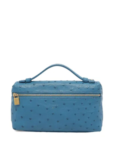 Pre-owned Loro Piana 19 Extra Pocket Leather Pouch In Blue