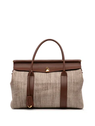 Pre-owned Loro Piana 2010-2026 Toile Herringbone And Leather Loom L32 Tote Bag In Neutral