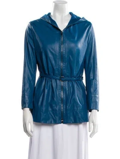 Pre-owned Loro Piana 2013 Lambskin Biker Jacket In Blue