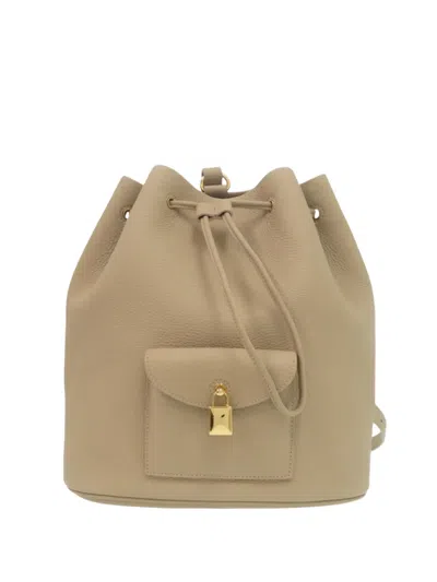 Pre-owned Loro Piana 2019-2026 Grained Calfskin Extra Drawstring Backpack In Neutral