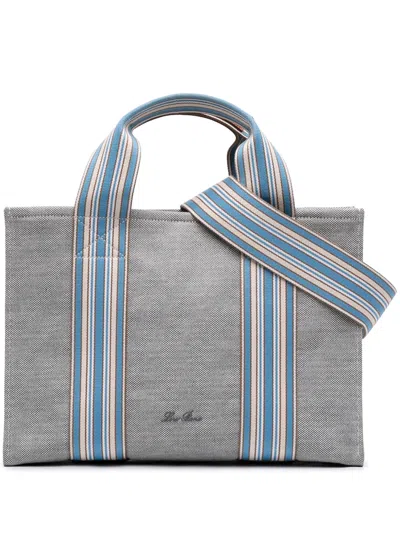 Pre-owned Loro Piana 2020-2026 Canvas The Suitcase Stripe Tote Satchel In Grey