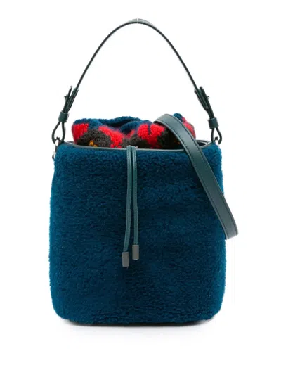 Pre-owned Loro Piana 2021-2025 Artemis Shearling And Knit Bucket Bag Satchel In Blue