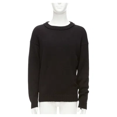 Pre-owned Loro Piana 2021 Hiroshi Fujiwara Black Cotton Logo Tab Round Neck Knit Sweater M