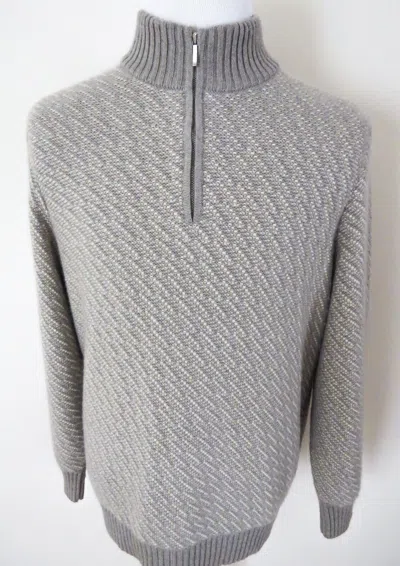 Pre-owned Loro Piana $2395  Mezzocollo Heavy Baby Cashmere Suede 1/2 Zip Sweater 58 Eu 3xl In Gray