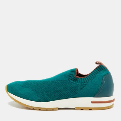 Pre-owned Loro Piana 360 Lp Flexy Walk Size 40 Green Knit Fabric And Leather Slip On Sneakers