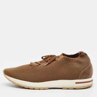 Pre-owned Loro Piana 360 Lp Flexy Walk Size 43 Brown Fabric And Suede Lace Up Sneakers