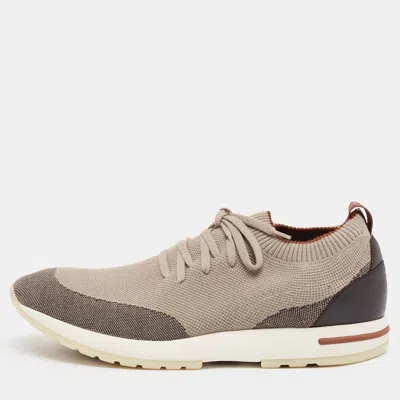 Pre-owned Loro Piana 360 Lp Flexy Walk Size 46 Two Tone Knit Fabric And Leather Low Top Sneakers In Brown