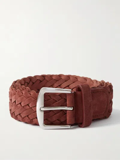 Loro Piana 4cm Woven Suede Belt In Red