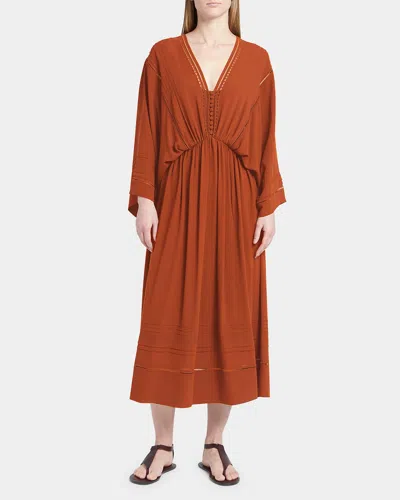 Loro Piana Abito Henrietta Crepe Sable Midi Dress In P07c Red Clay Powder