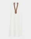 Loro Piana Abril Suitcase Stripe Embroidered Sleeveless Midi Dress In White