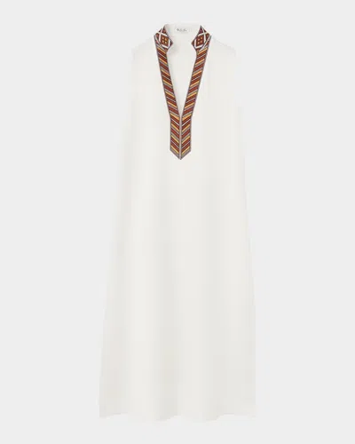 Loro Piana Abril Suitcase Stripe Embroidered Sleeveless Midi Dress In White