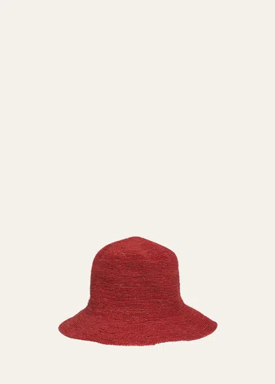 Loro Piana Airi Crochet Straw Bucket Hat In H0oz Red Brown Wo