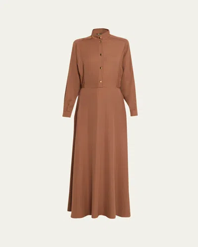 Loro Piana Airy Cady Silk-wool Long-sleeve Dress In Brown
