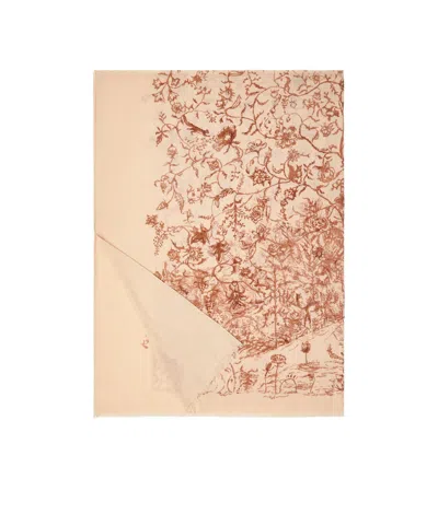 Loro Piana Albero Della Vita Maxi Stole In Beige/bordeaux