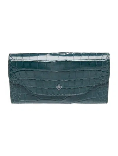 Pre-owned Loro Piana Alligator Trifold Wallet W/ Tags In Blue