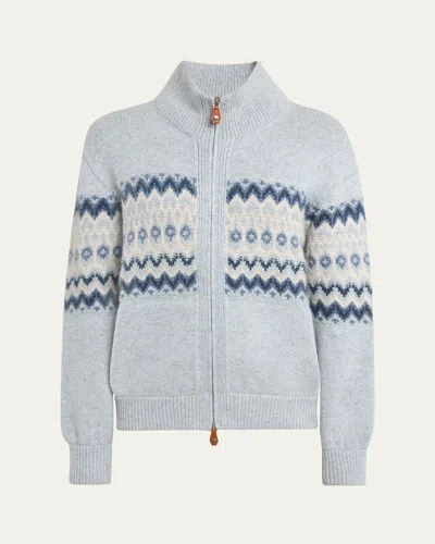 Loro Piana Alpe Pile Cashmere Gg 5 Bomber Sweater In Pearl Stone Melange