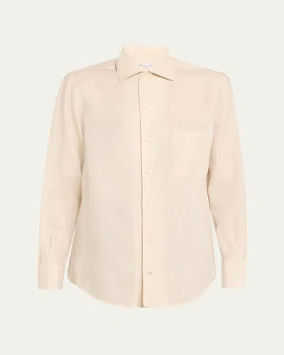 Loro Piana Andre Button Down Linen Solaire Shirt In Light Beach
