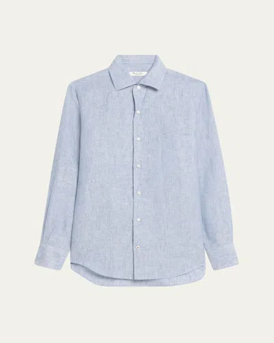 Loro Piana Andre Button Down Linen Solaire Shirt In Light Blue
