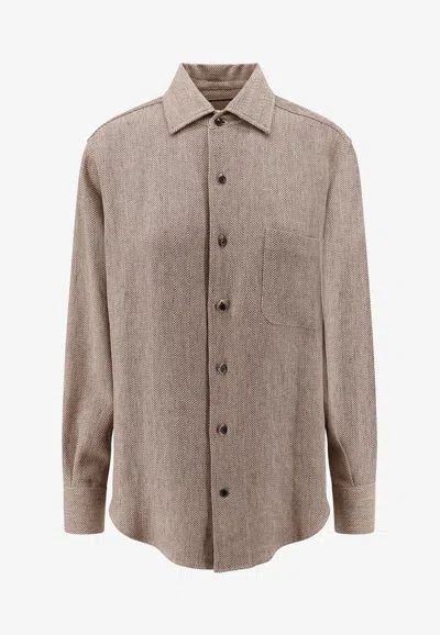 LORO PIANA ANDRÉ CHEVRON LINEN SHIRT
