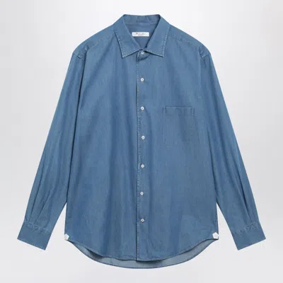 Loro Piana André Cotton Denim Shirt In Super Stone Washed In Blue