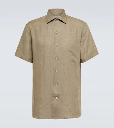 Loro Piana André Linen Bowling Shirt In Juta