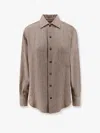 Loro Piana André Linen Shirt With Herringbone Motif In Brown