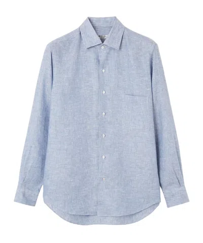 Loro Piana André Linen Half-placket Shirt In Blue