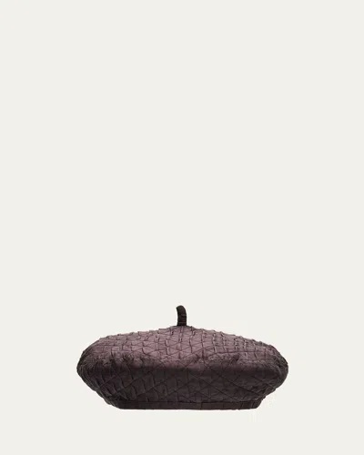 Loro Piana Anna Diamond-stitched Silk Beret In Cloves