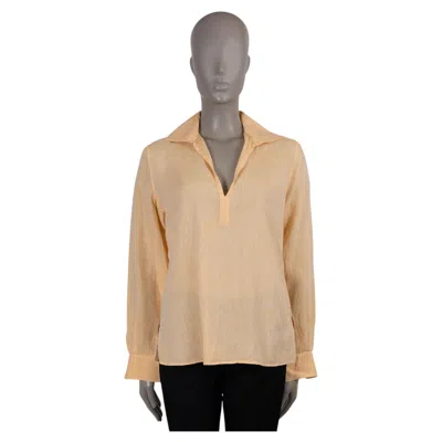 Pre-owned Loro Piana Apricot Orange Linen Collared Shirt 44 L