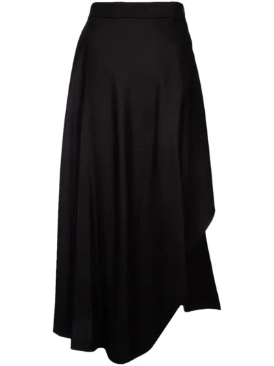 Loro Piana Alin Asymmetric Silk Maxi Skirt In Black