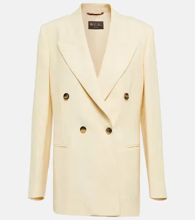 Loro Piana Double Breasted Linen & Virgin Wool Blazer In Beige