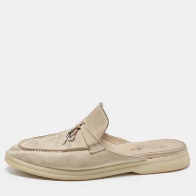 Pre-owned Loro Piana Babouche Charms Walk Size 37 Beige Suede Flat Mules