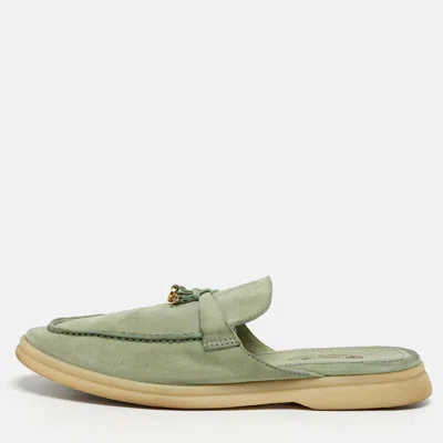 Pre-owned Loro Piana Babouche Charms Walk Size 37 Green Suede Mules