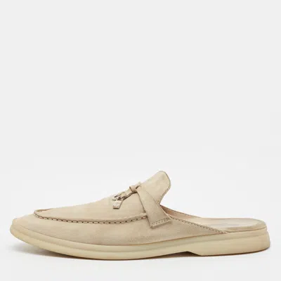 Pre-owned Loro Piana Babouche Charms Walk Size 39 Beige Suede Flat Mules