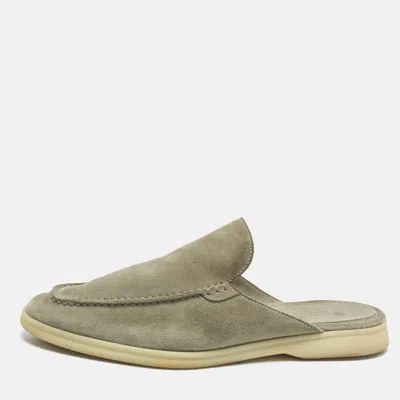 Pre-owned Loro Piana Babouche Charms Walk Size 41.5 Grey Suede Mules In Gray