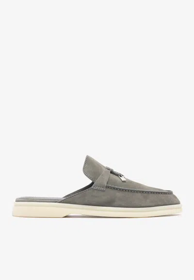 Loro Piana Babouche Charms Walk Suede Loafers In Gray
