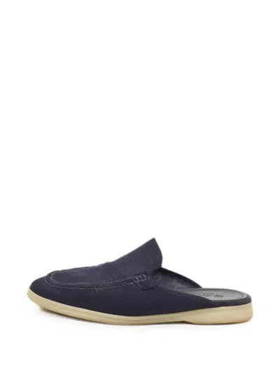 Pre-owned Loro Piana Babouche Walk Flat Mules In Blue