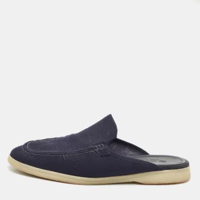 Pre-owned Loro Piana Babouche Walk Size 41.5 Navy Blue Fabric Flat Mules
