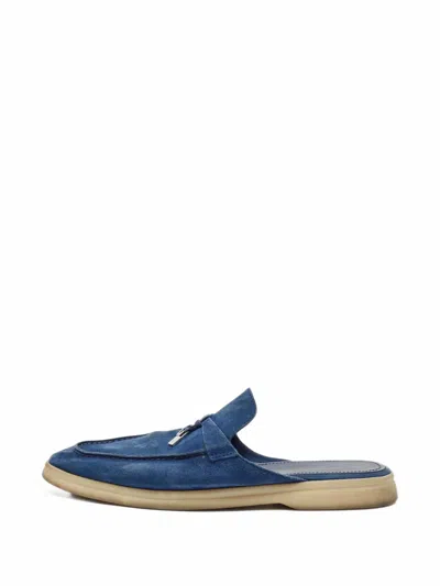 Pre-owned Loro Piana Babouche Walk Tassel Mules In Blue