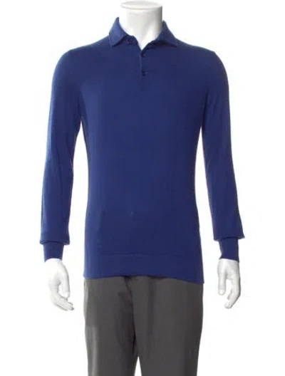 Pre-owned Loro Piana Baby Cashmere Collar Polo Sweater In Blue