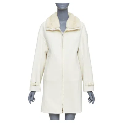 Pre-owned Loro Piana Baby Cashmere Jubilee Double Face Cashmere Lambskin Fur Collar Coat S In Gray