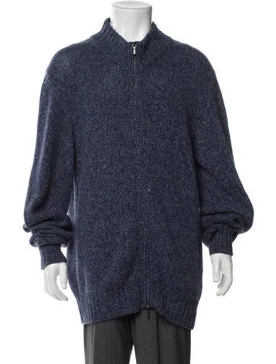 Pre-owned Loro Piana Baby Cashmere Mock Neck Cardigan In Blue
