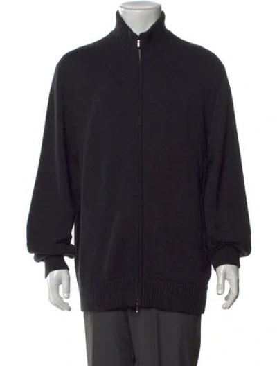 Pre-owned Loro Piana Baby Cashmere Mock Neck Cardigan In Blue