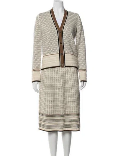 Pre-owned Loro Piana Baby Cashmere Patterned Skirt Set In Neutral