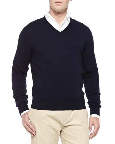 Loro Piana Baby Cashmere V-neck Sweater In Blue Navy