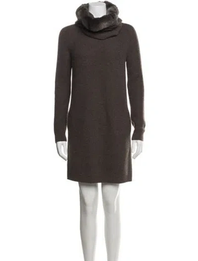 Pre-owned Loro Piana 'baby Cashmere With Chinchilla Trim Snood' Mini Dress In Brown