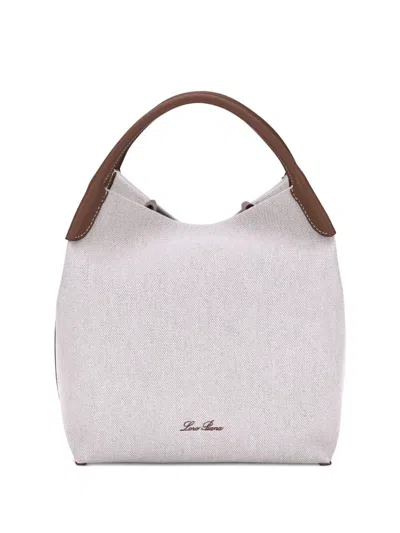Loro Piana Bale Leather-trimmed Fabric Tote Bag In Gray